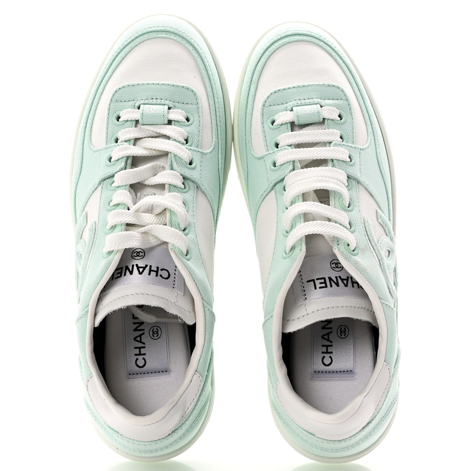 Chanel Cotton Sneakers  38.5 Light Turquoise White 2 of 7
