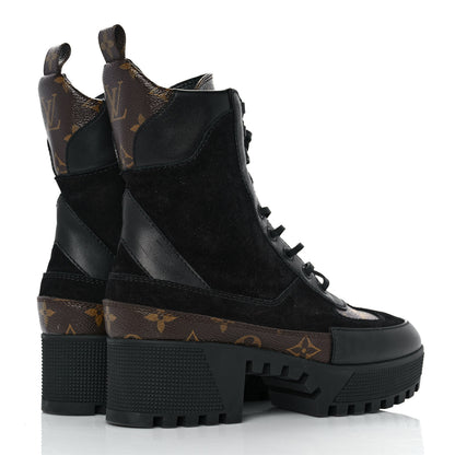 Louis Vuitton Suede Calfskin Monogram Laureate Platform Desert Boots 37 Black 4 of 7