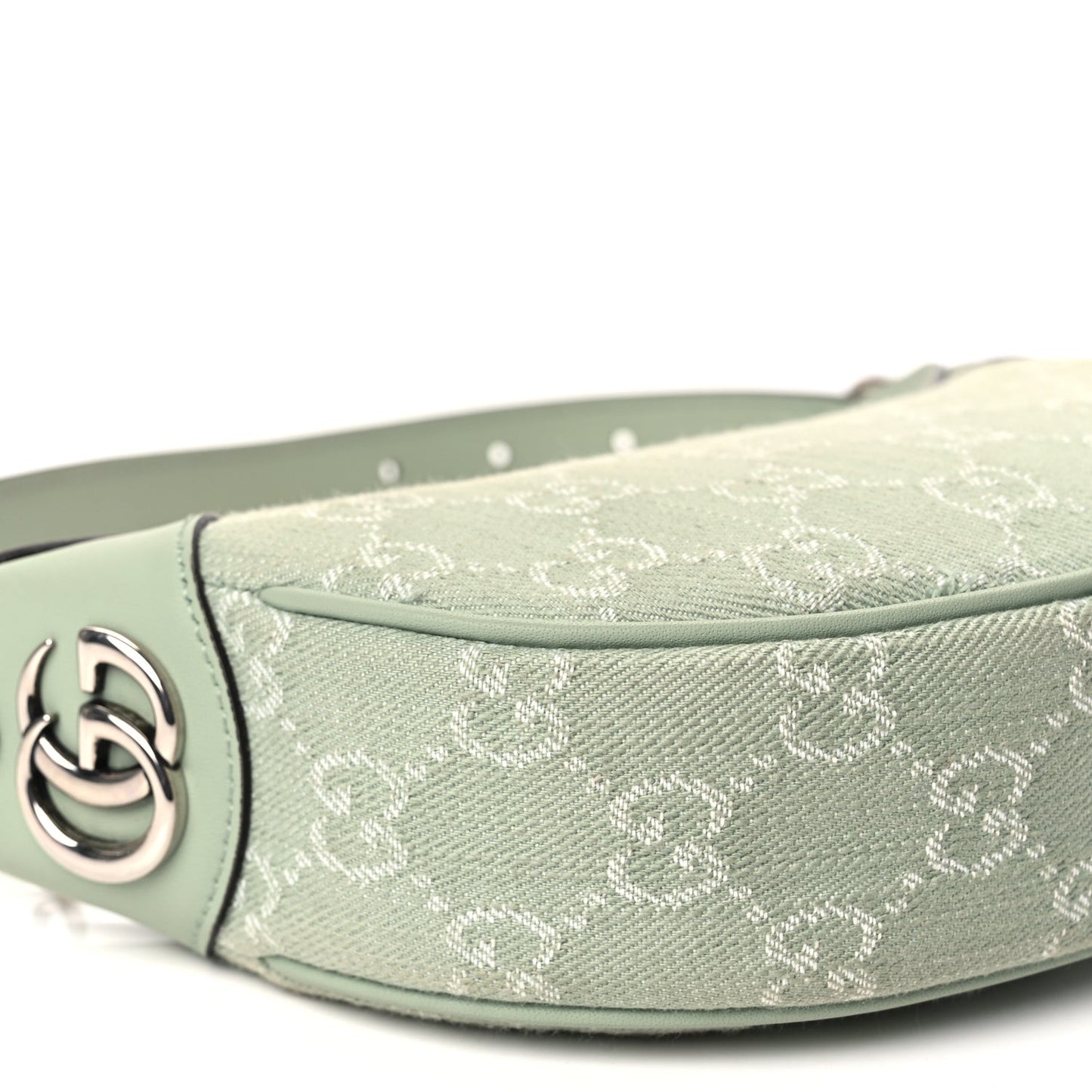 Denim GG Monogram Calfskin Mini Ophidia Half Moon Hobo Pale Green