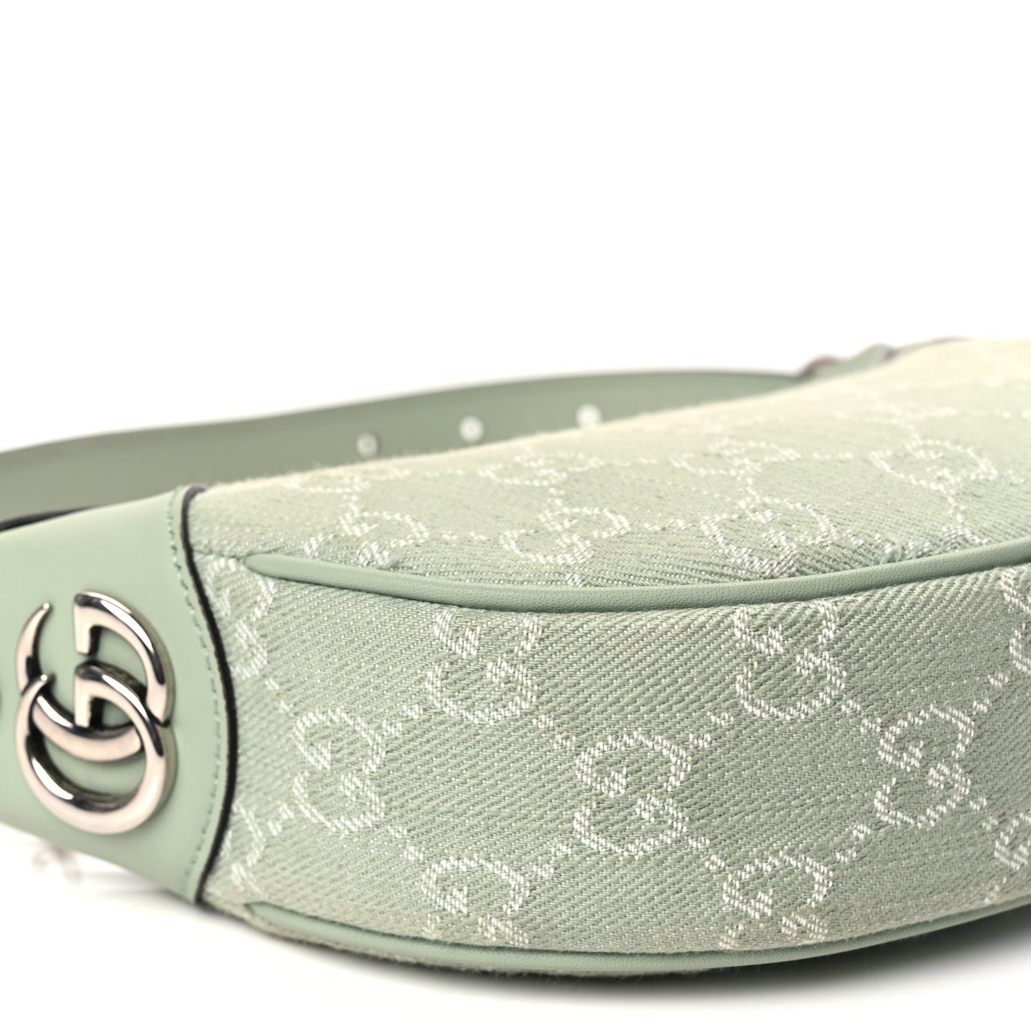 Gucci Denim GG Monogram Calfskin Mini Ophidia Half Moon Hobo Pale Green 8 of 9