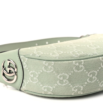 Gucci Denim GG Monogram Calfskin Mini Ophidia Half Moon Hobo Pale Green 8 of 9