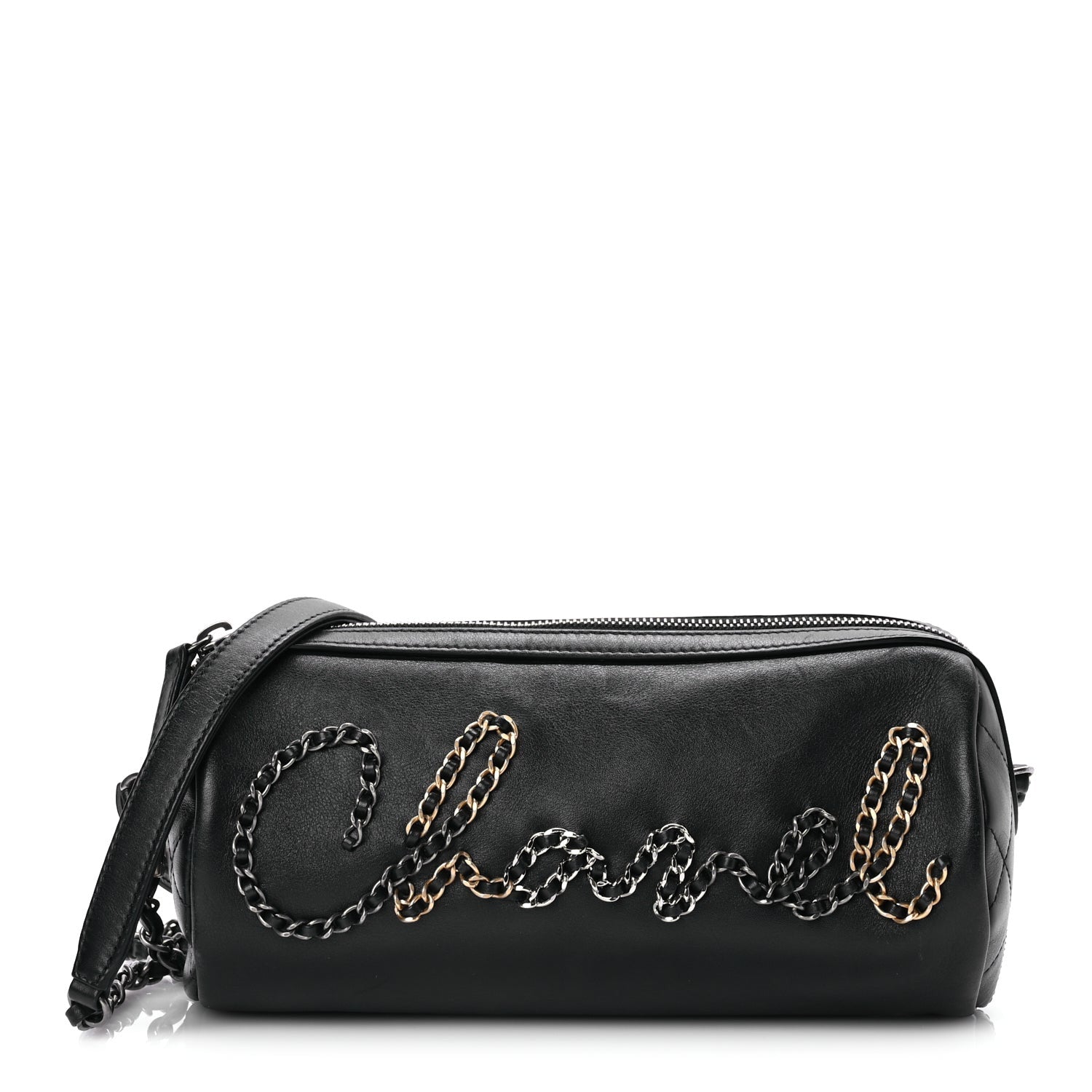 Chanel Calfskin Chain 20s Signature Bowling Bag Black 1 of 10
