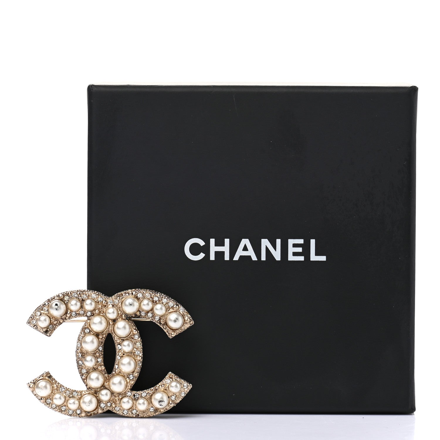 Chanel Metal Crystal Graduated Pearl CC Brooch Gold 5 of 5