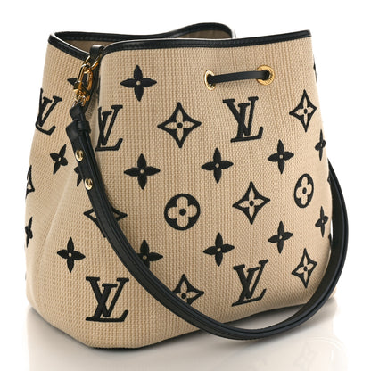 Louis Vuitton Cotton Monogram Embroidered Neonoe MM Beige Black 3 of 7
