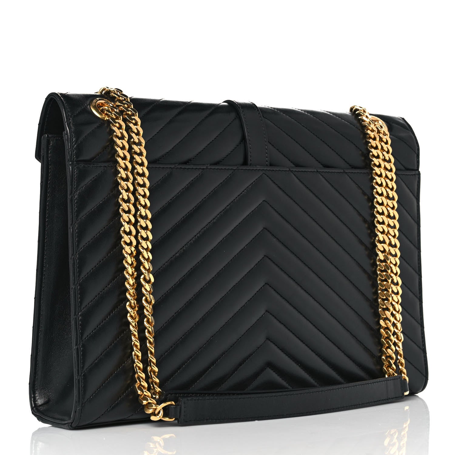 Saint Laurent Smooth Calfskin Matelasse Chevron Large Monogram Satchel Black 3 of 9
