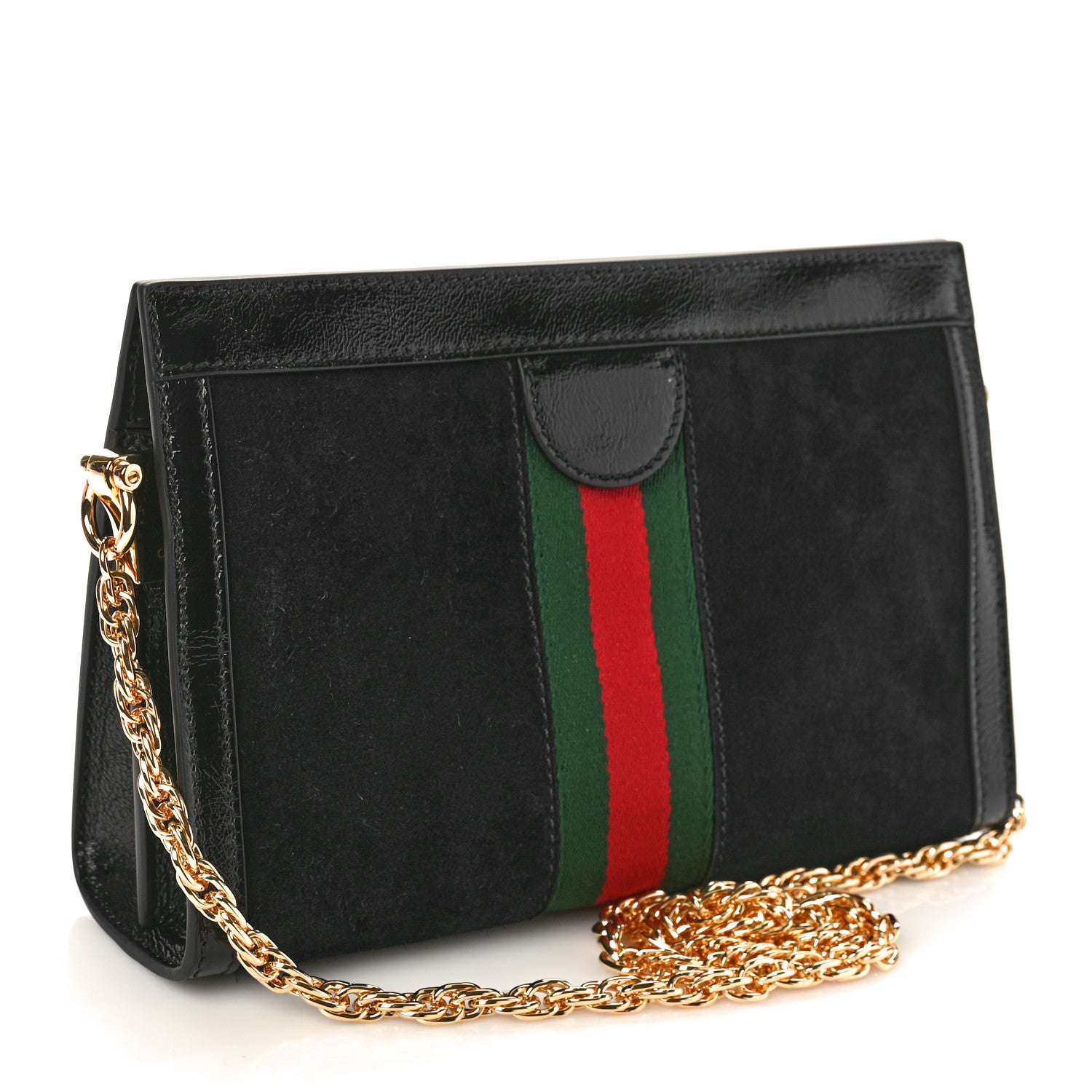 Gucci Suede Patent GG Web Small Ophidia Chain Shoulder Bag Black 3 of 10