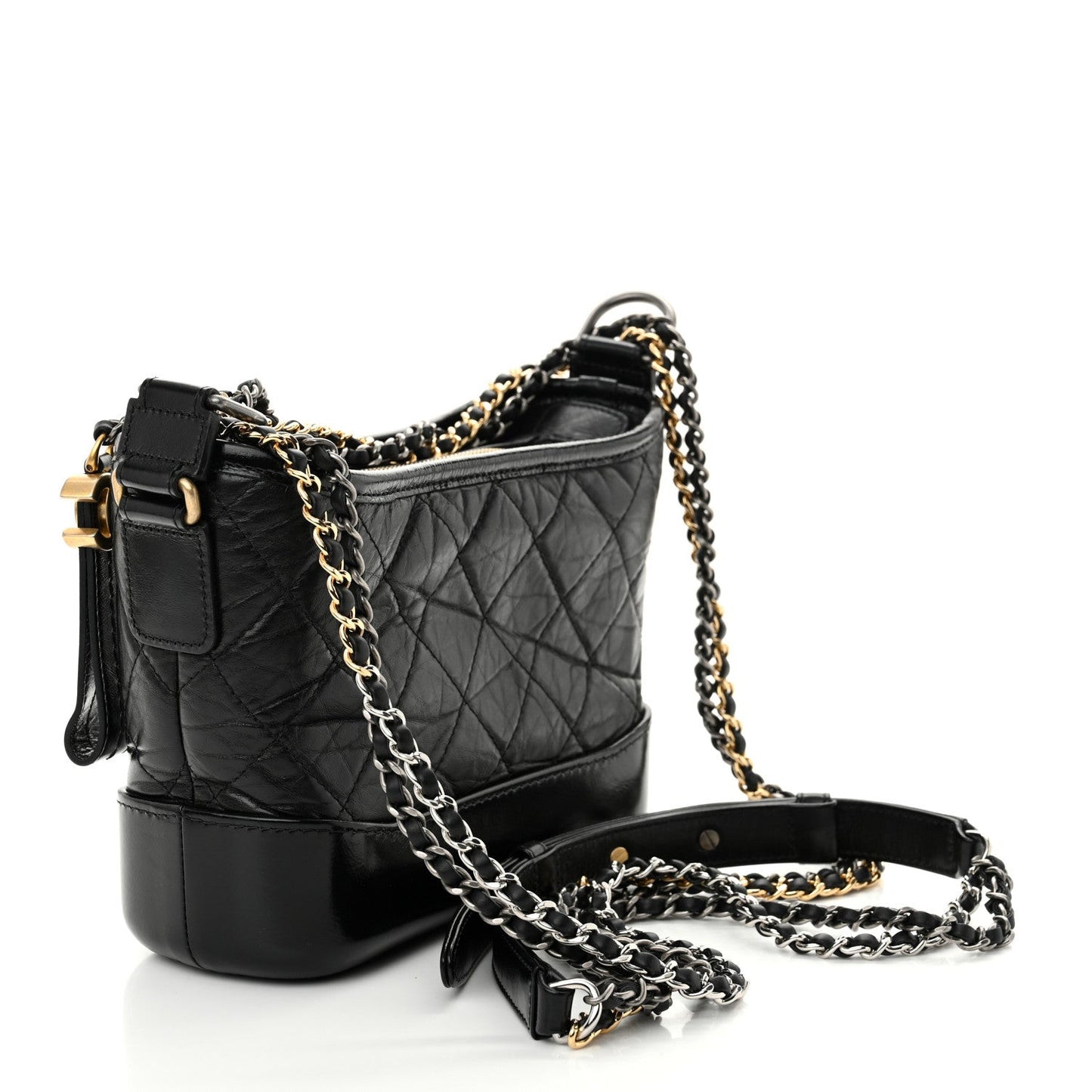 Aged Calfskin Quilted Small Gabrielle Hobo Black