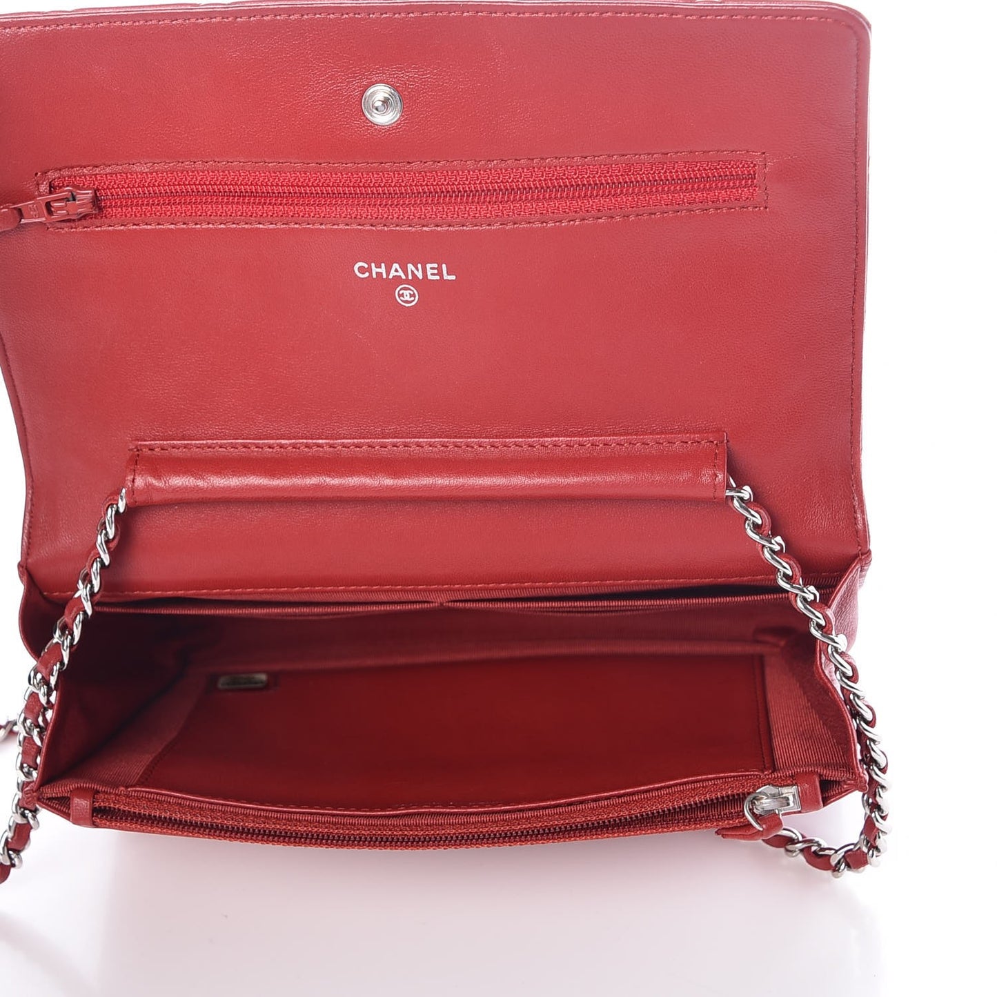Lambskin Quilted Wallet On Chain WOC Red