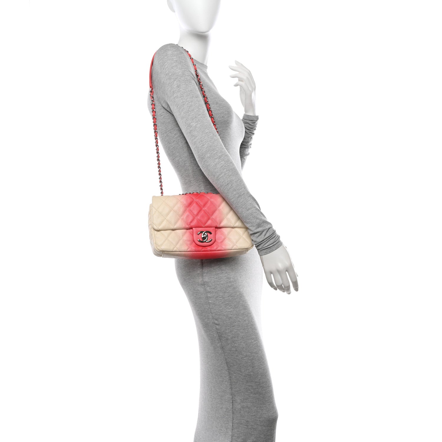 Chanel Caviar Quilted Ombre Medium Single Flap White Rose Pink 3 of 11