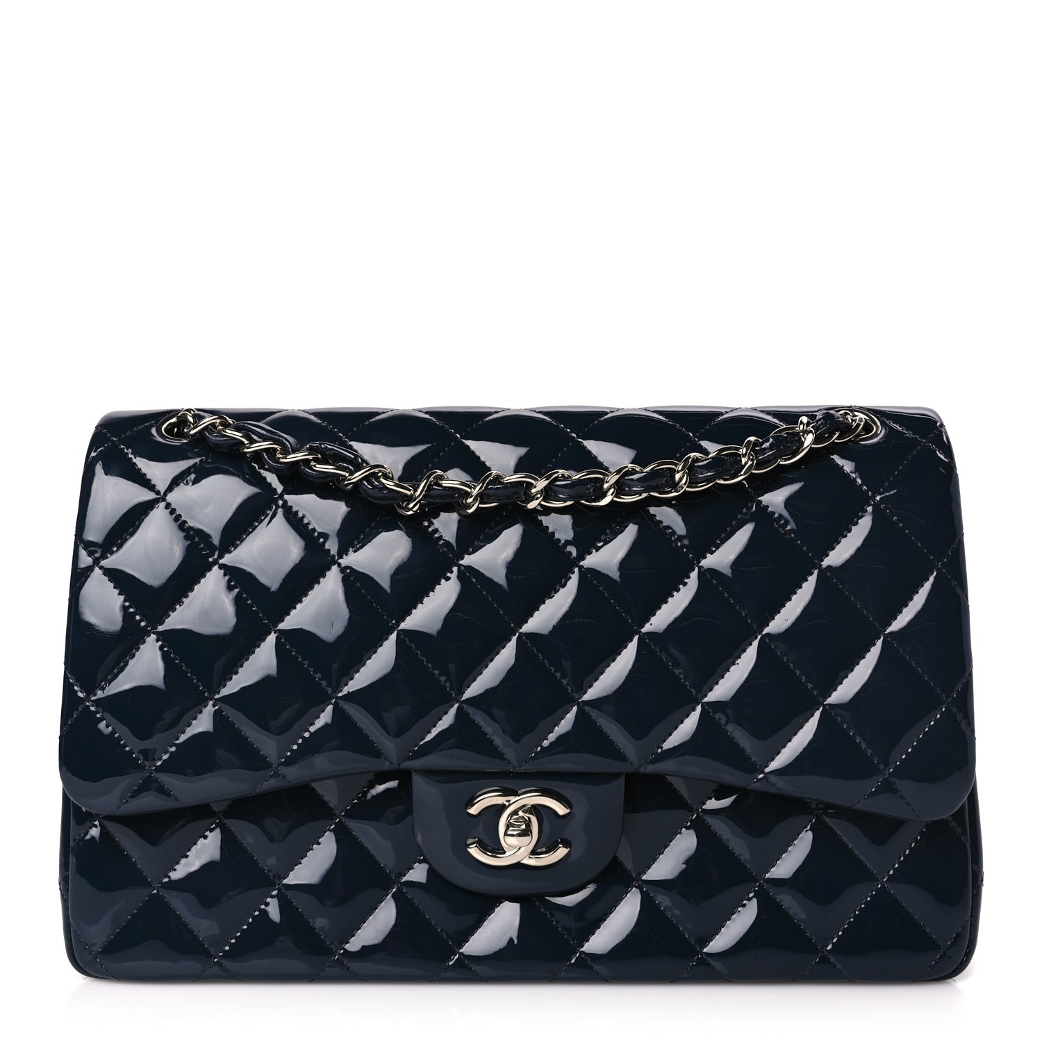 Chanel Patent Quilted Jumbo Double Flap Navy 1 of 9