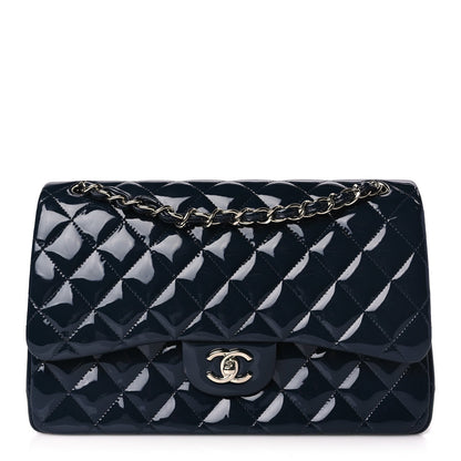 Chanel Patent Quilted Jumbo Double Flap Navy 1 of 9