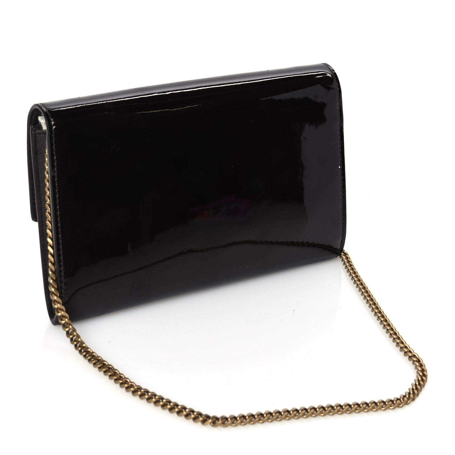 Saint Laurent Patent Uptown Chain Wallet Nut Brown 2 of 8