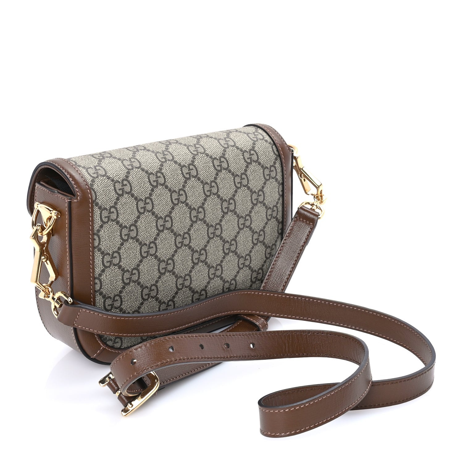 Gucci GG Supreme Monogram Azalea Calfskin Web Mini Horsebit 1955 Shoulder Bag Beige Ebony Brown Sugar 2 of 7