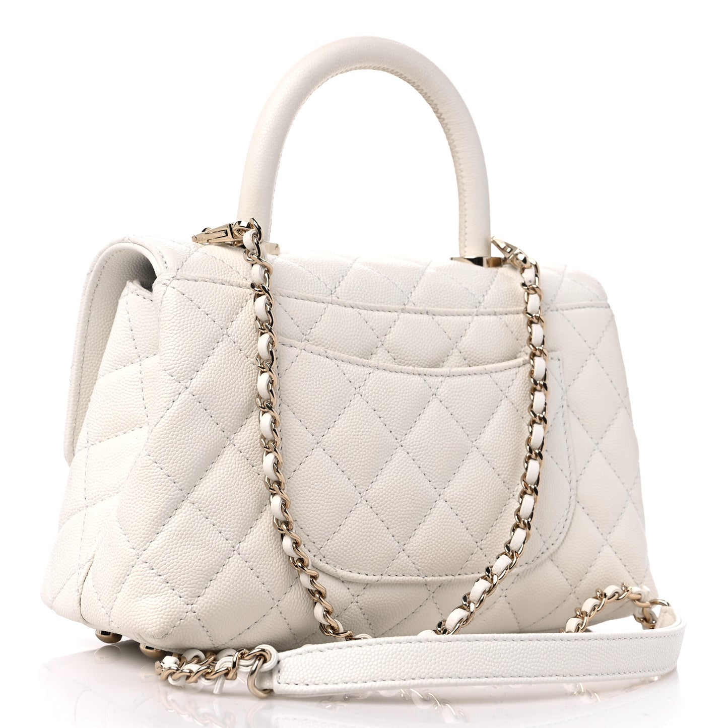 Caviar Quilted Mini Coco Handle Flap White