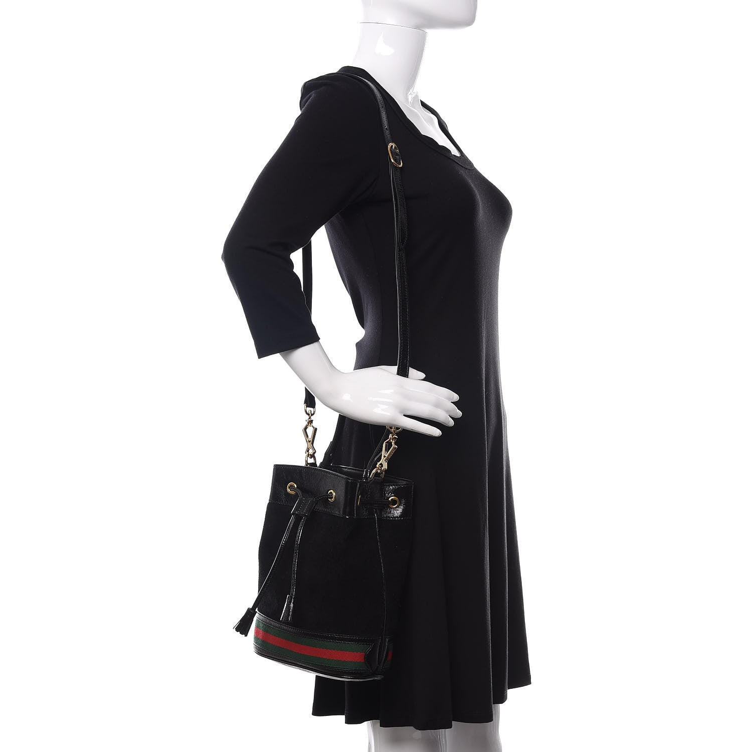 Gucci Suede Patent Web Small Ophidia Bucket Bag Black 2 of 10