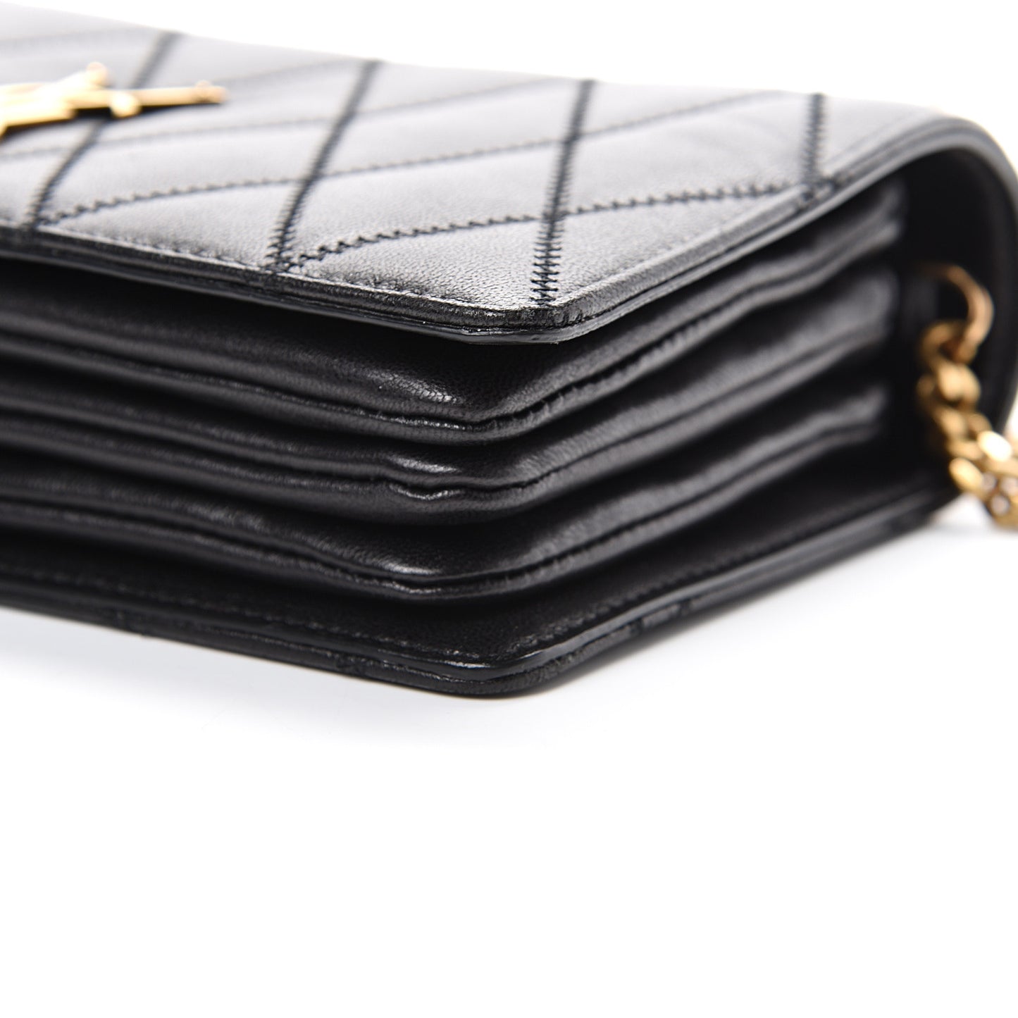 Lambskin Diamond Quilted Monogram Angie Chain Bag Black