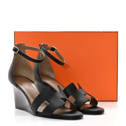Hermes Calfskin Legend Wedge Sandals 39 Black 9 of 9