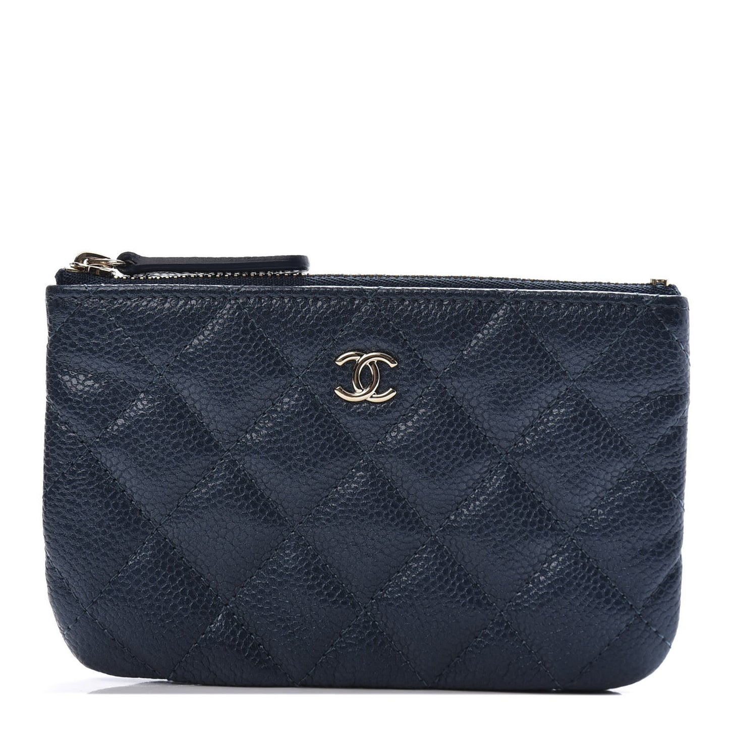 Metallic Caviar Quilted Small Cosmetic Case Dark Blue