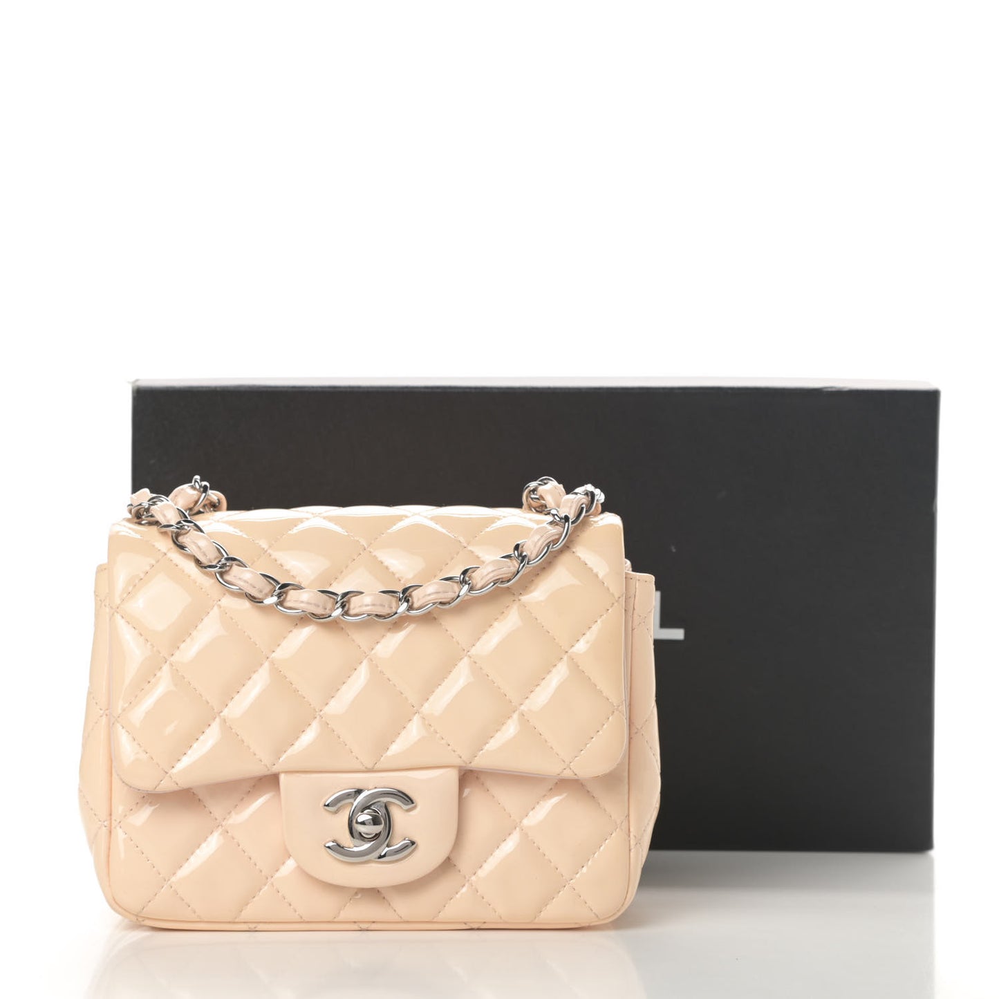 Patent Quilted Mini Square Flap Light Pink