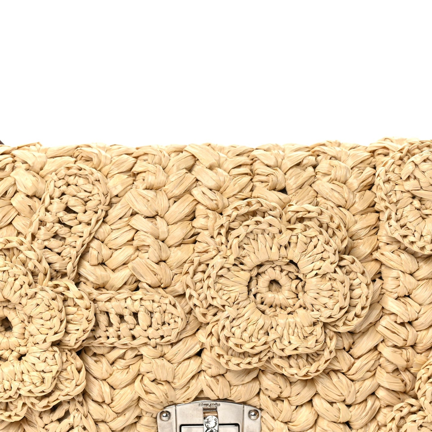 Raffia Crystal Flap Clutch Natural
