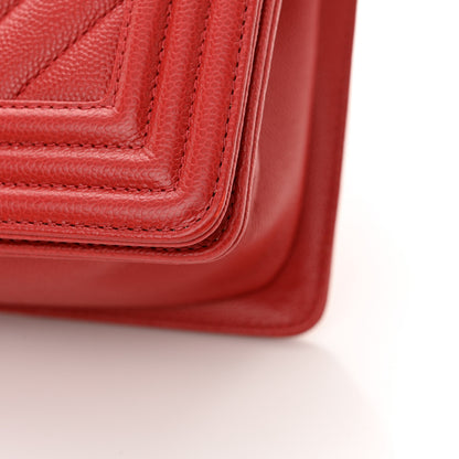 Chanel Caviar Chevron Quilted Medium Boy Flap Red 11 of 12