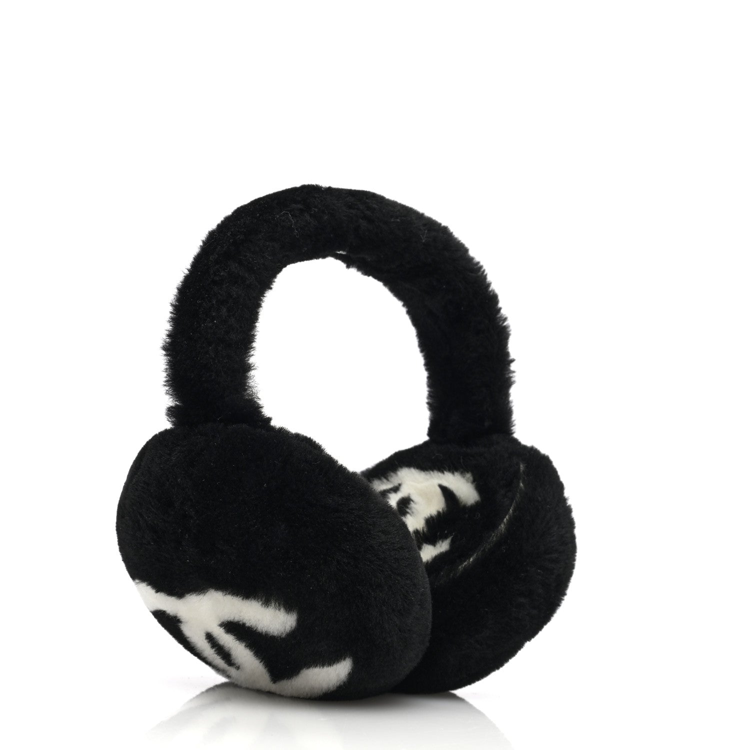 Chanel Shearling CC Ear Muffs Black White 3 of 6