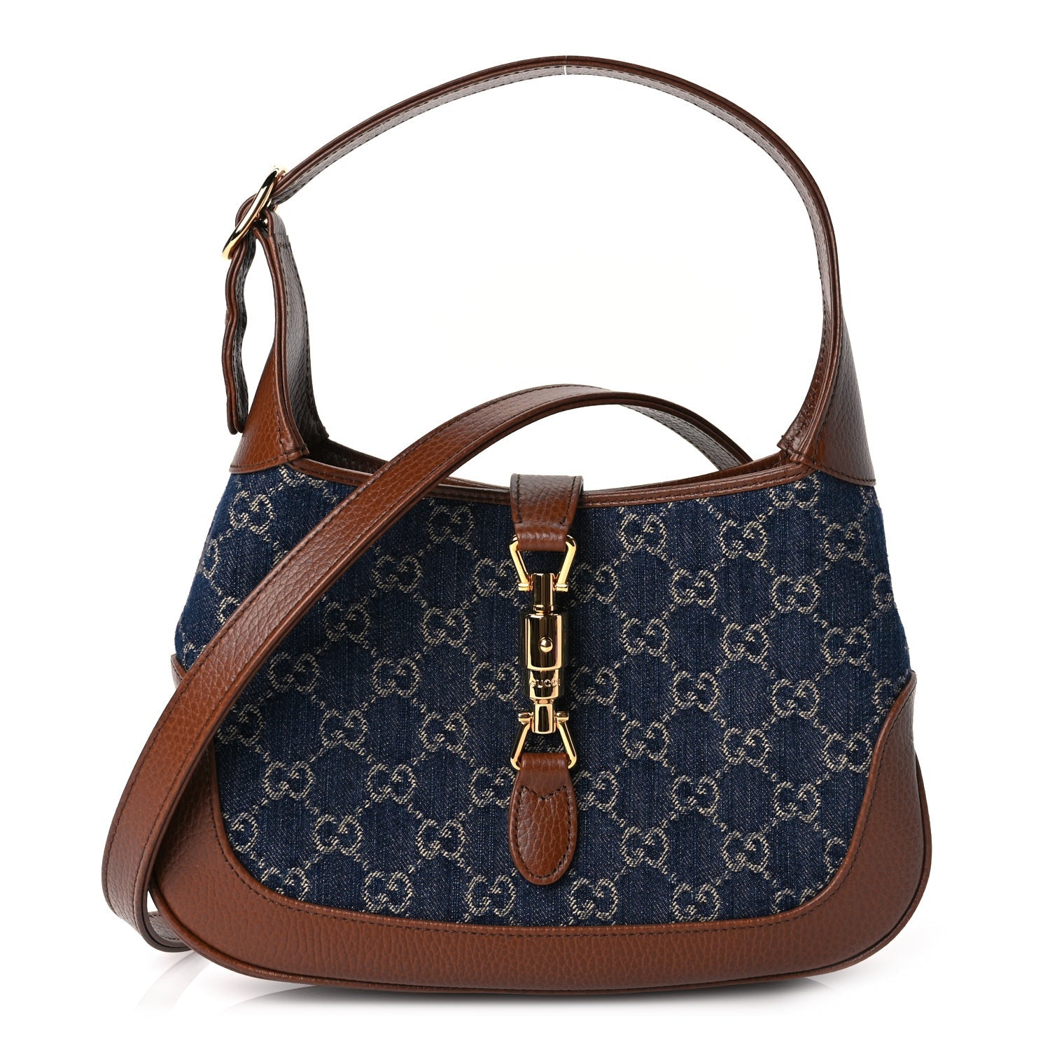 Gucci New Denim GG Monogram Calfskin Small Jackie 1961 Hobo Blue Tea Cuir 1 of 9