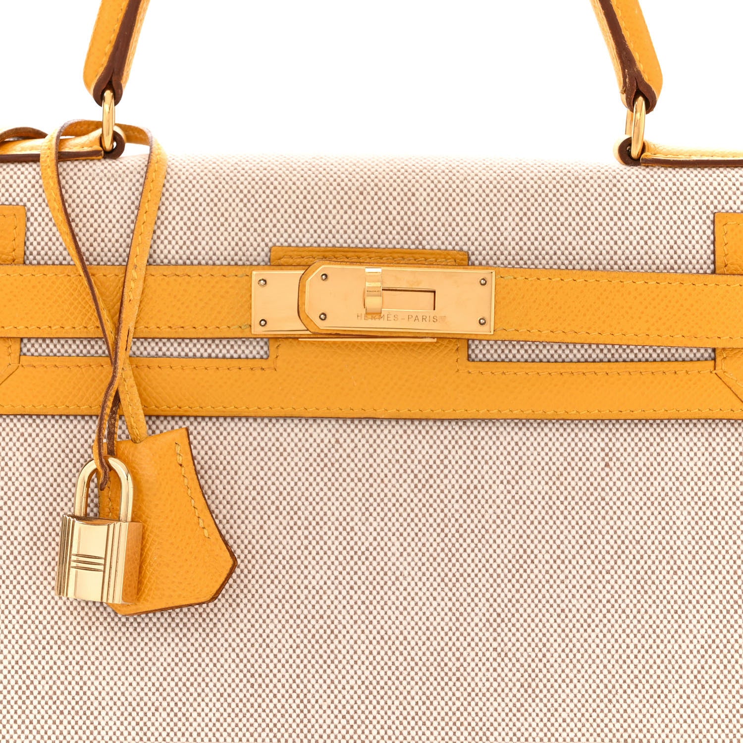 Hermes Toile H Epsom Kelly Sellier 28 Ecru Jaune Sable 8 of 12