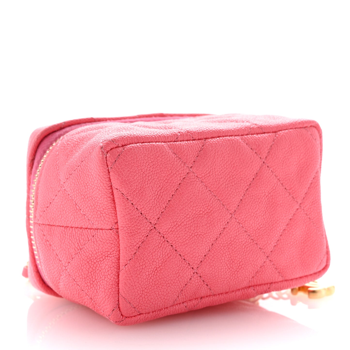 Caviar Quilted Mini Top Handle Vanity With Chain Pink