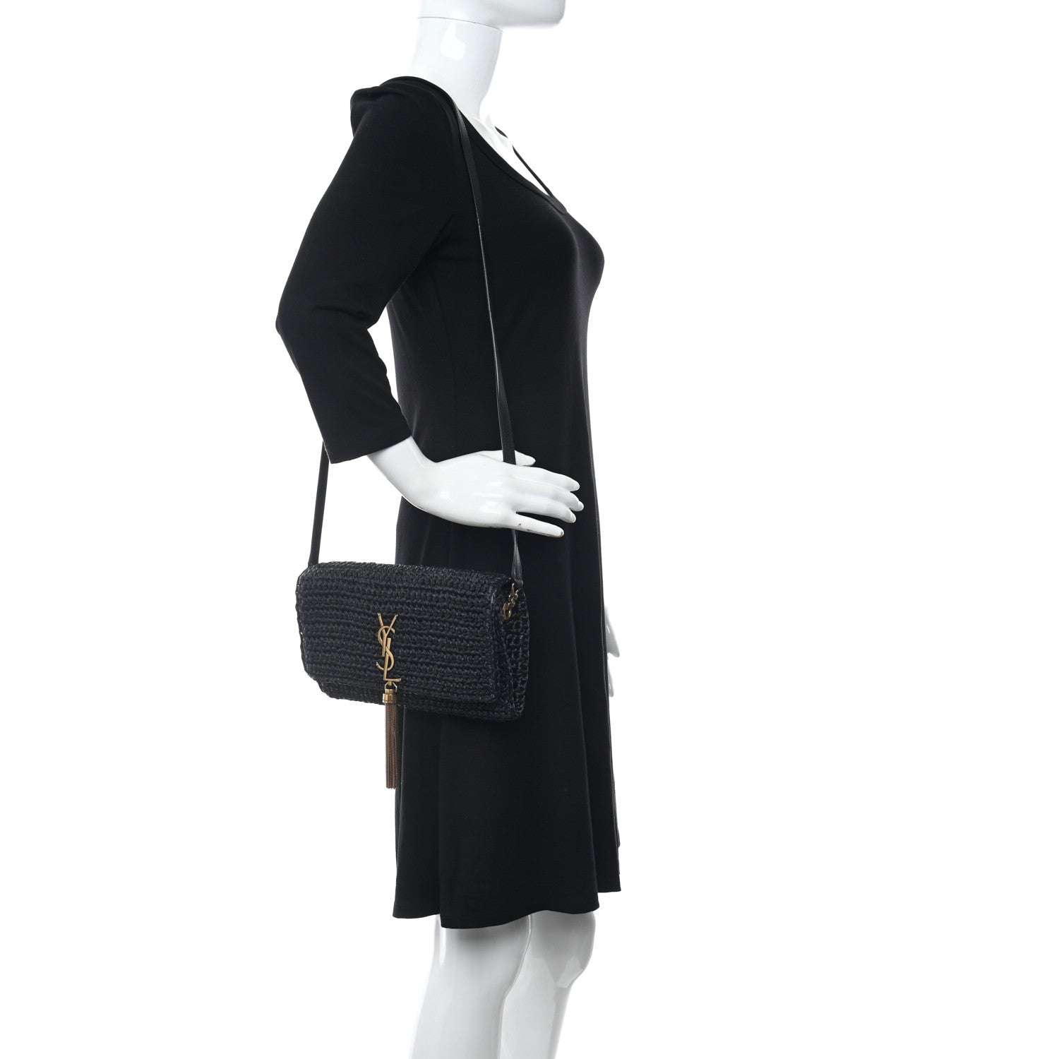 Saint Laurent Raffia Monogram Tassel Kate 99 Black 2 of 12