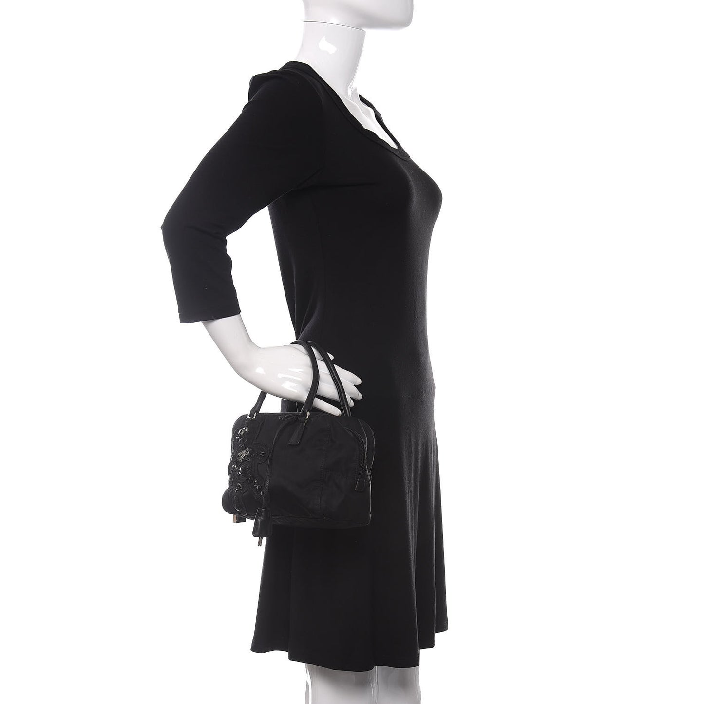 Tessuto Nylon Raso Bear Mini Handle Bag Black