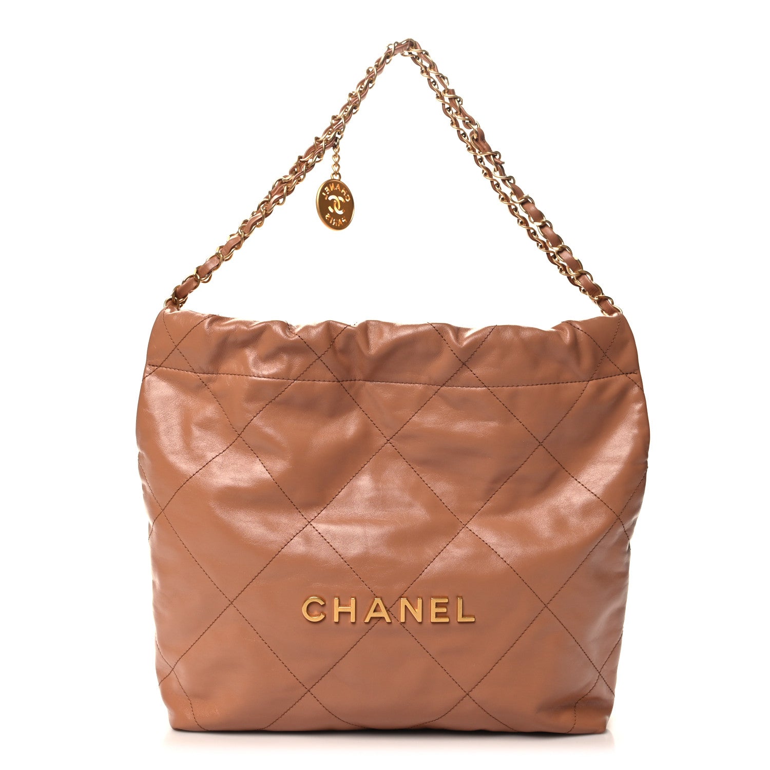 Chanel Shiny Calfskin Quilted Small Chanel 22 Camel 1 of 12