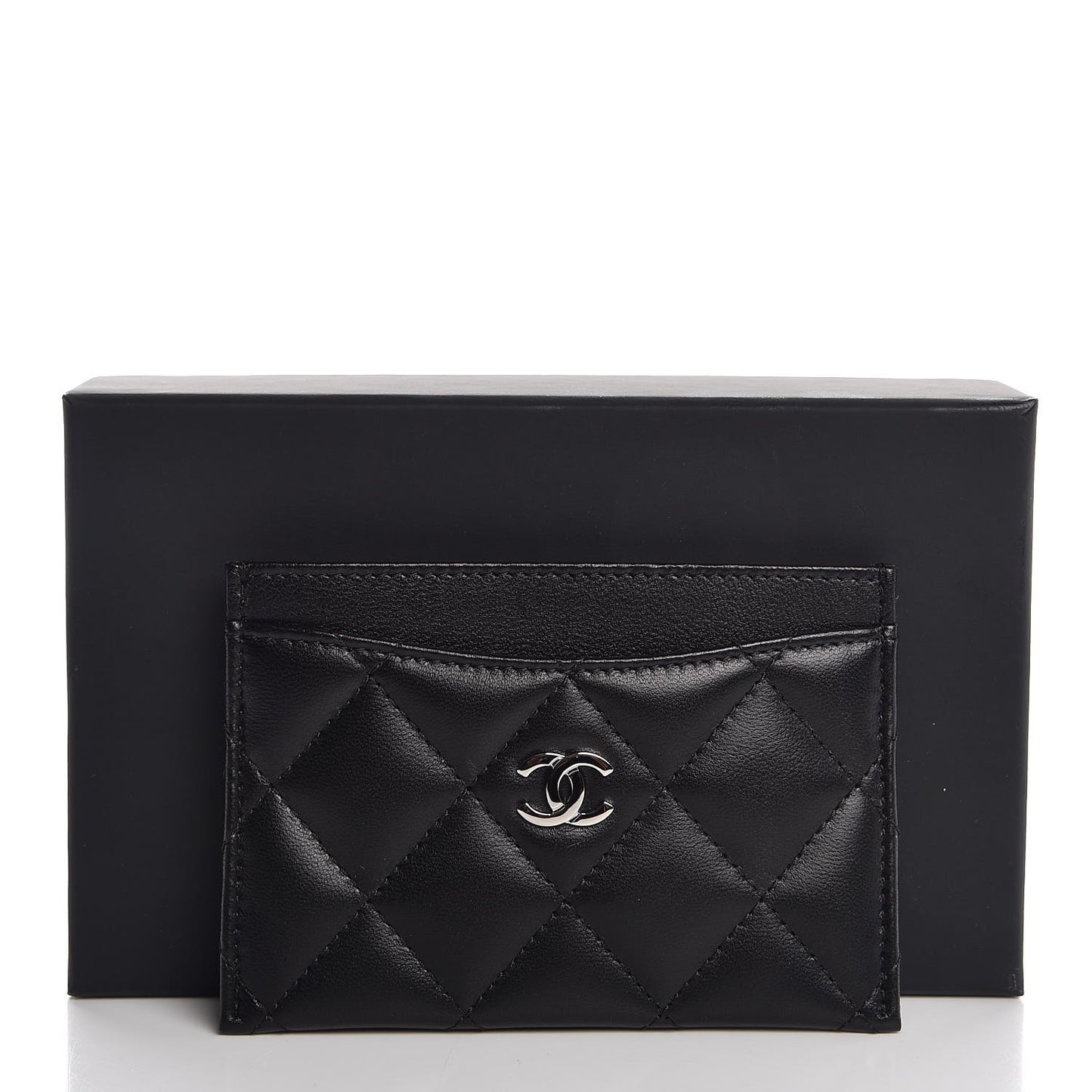 Lambskin Quilted Card Holder Black