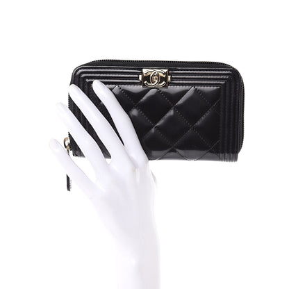 Chanel Glazed Calfskin Quilted Small Boy Zip Around Wallet Black 2 of 9