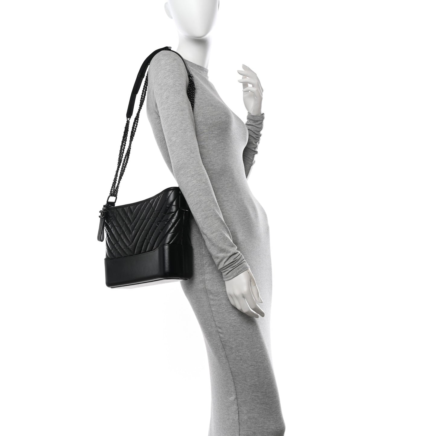 Aged Calfskin Chevron Quilted Medium Gabrielle Hobo So Black