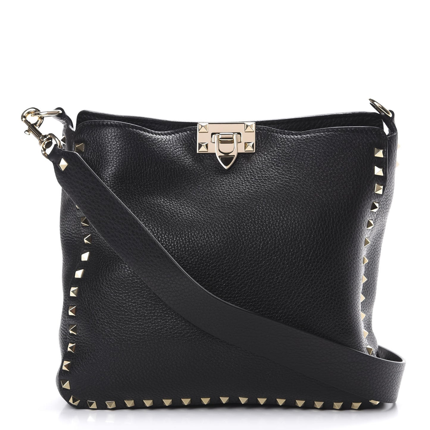 Pebbled Calfskin Small Rockstud Flip-Lock Messenger Bag Black
