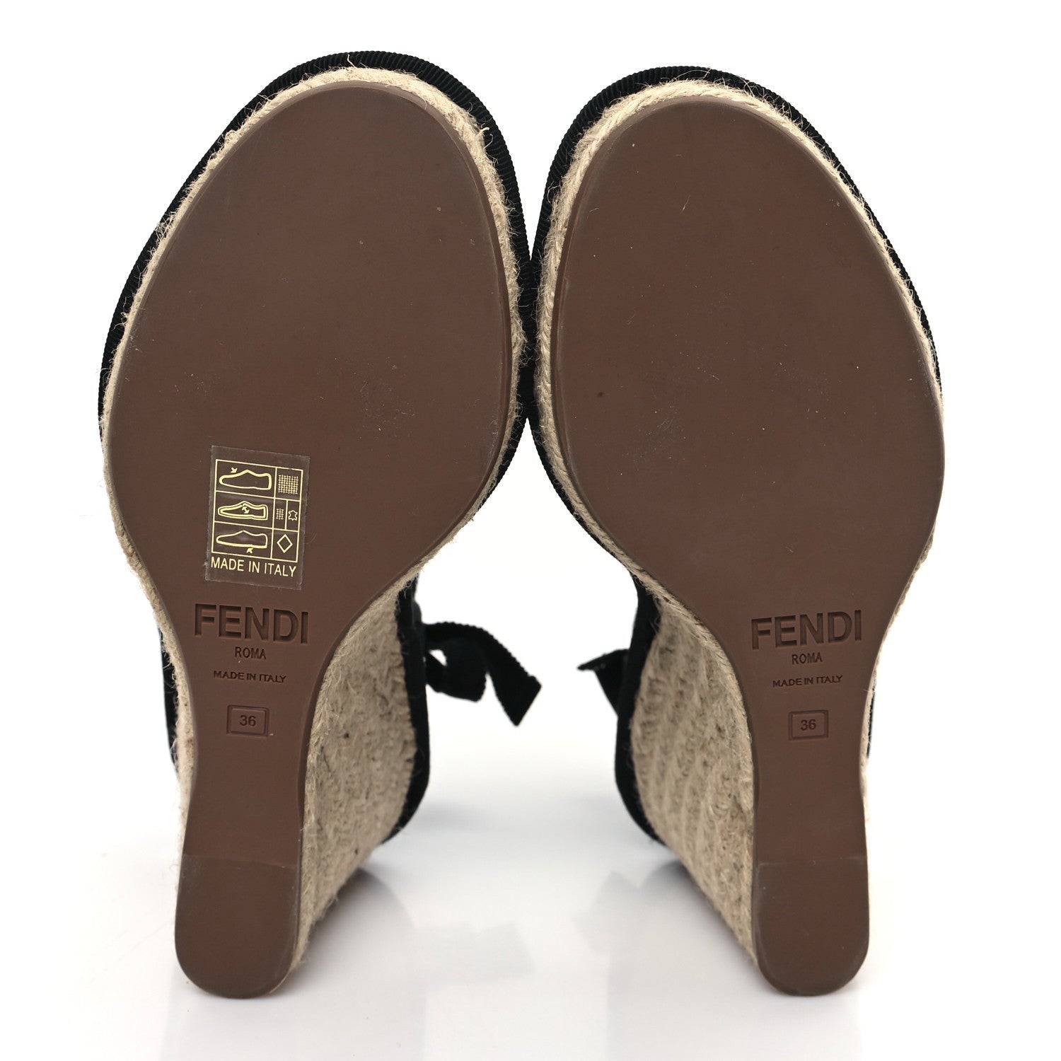 Fendi Canvas FF Embroidered Roma Ankle Wrap Wedge Espadrilles 36 Black 5 of 7
