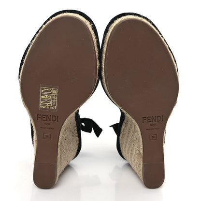 Fendi Canvas FF Embroidered Roma Ankle Wrap Wedge Espadrilles 36 Black 5 of 7