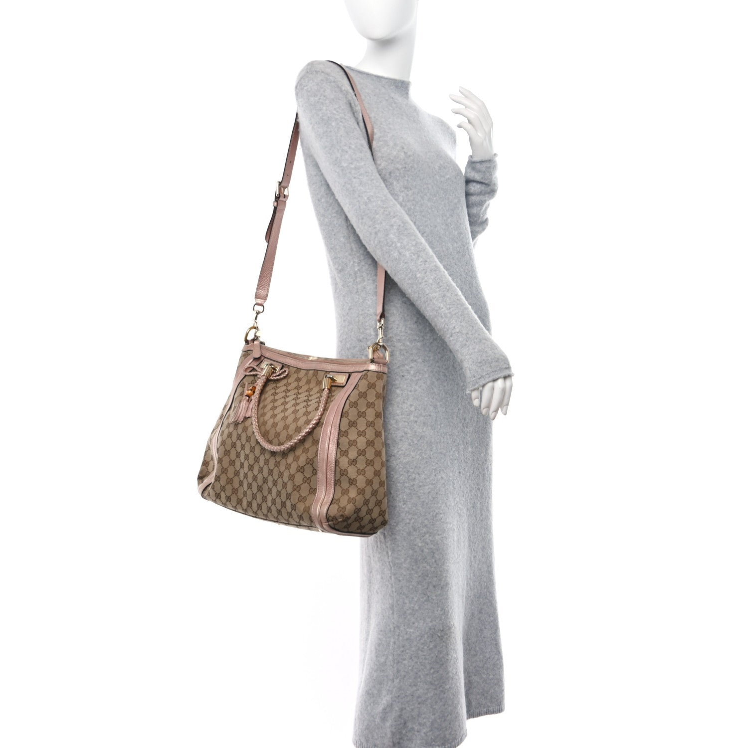 Gucci Monogram Cellarius Calfskin Large Bella Top Handle Bag Beige Rose Gold 3 of 16