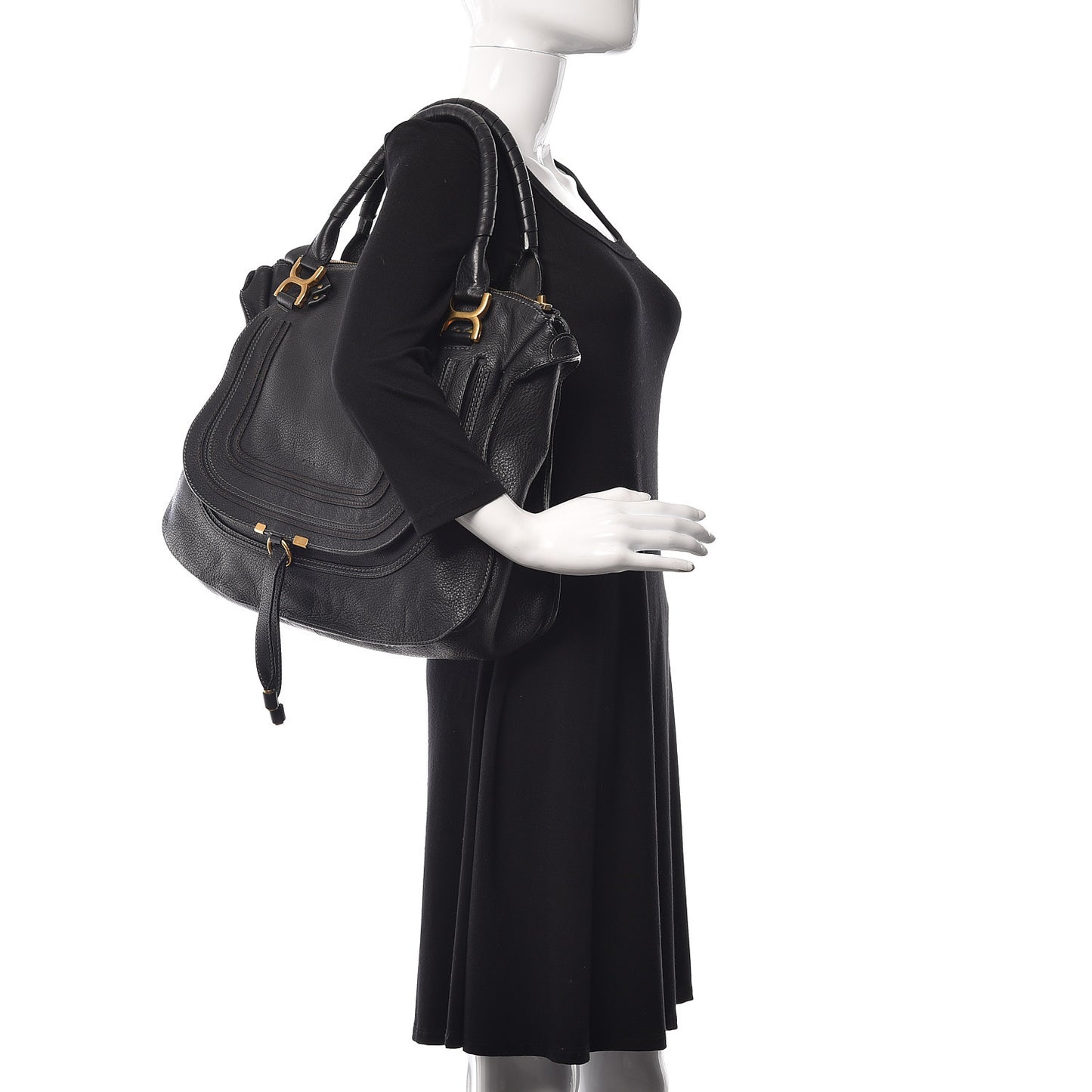 Calfskin Large Marcie Satchel Black
