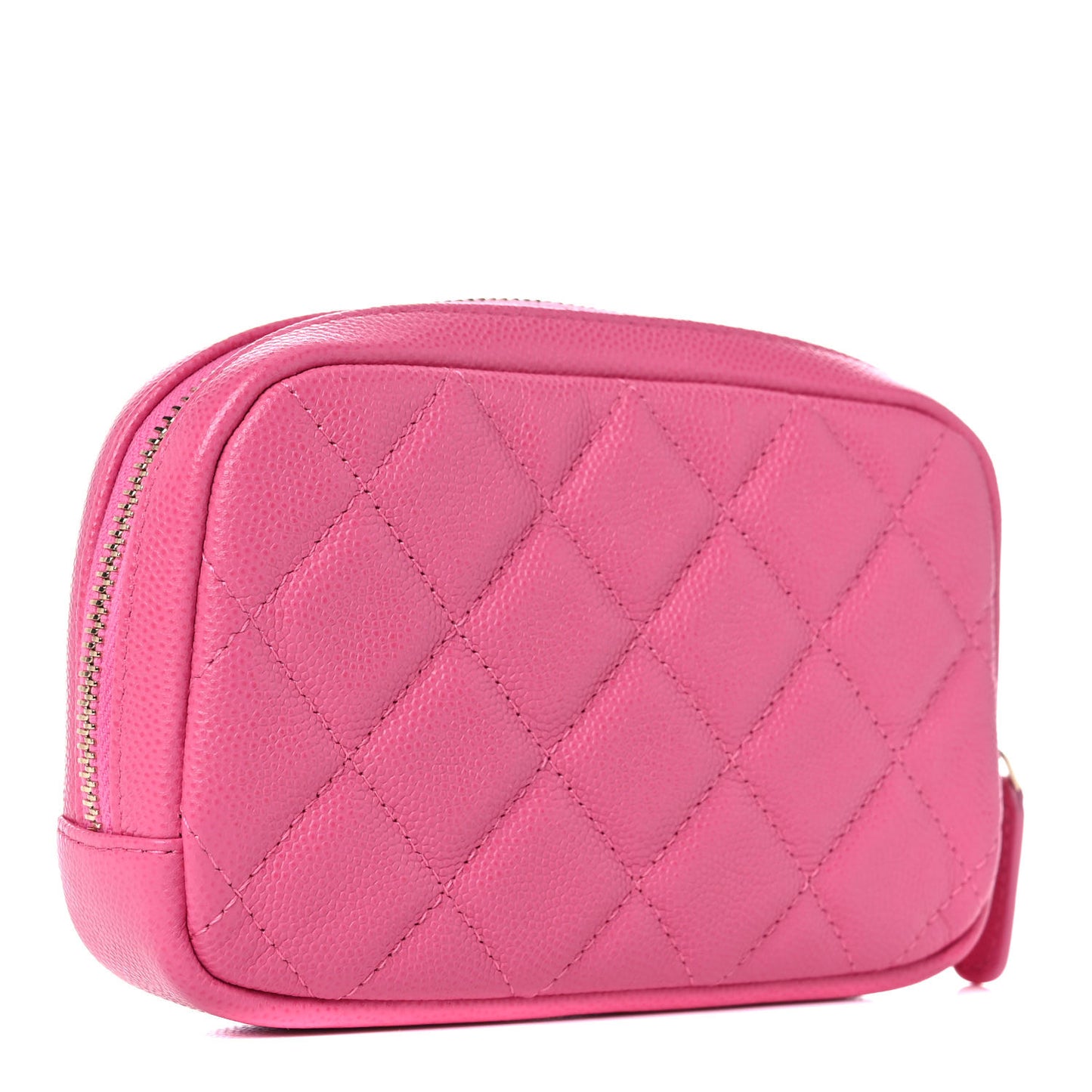 Caviar Quilted Small Curvy Pouch Cosmetic Case Pink
