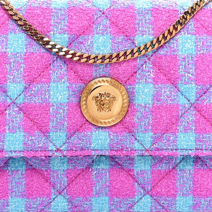 Versace Tweed Quilted Medusa Wallet on Chain Crossbody Pink Blue 7 of 7