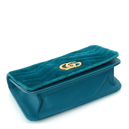 Gucci Velvet Matelasse GG Marmont Mini Bag Pavone Cyan 3 of 8