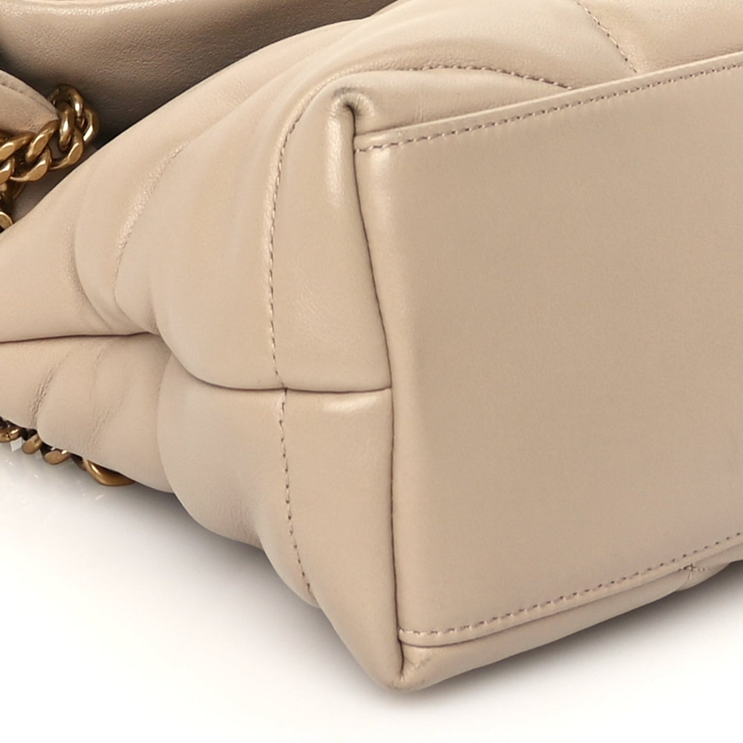 Lambskin Quilted Small Loulou Puffer Monogram Chain Satchel Dark Beige