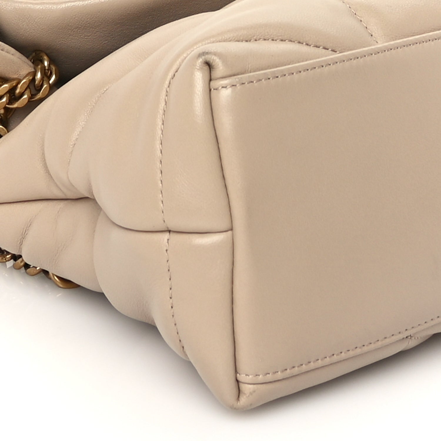 Saint Laurent Lambskin Quilted Small Loulou Puffer Monogram Chain Satchel Dark Beige 7 of 8