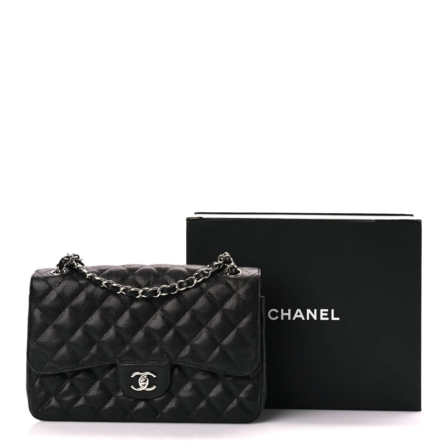 Caviar Quilted Jumbo Double Flap Black