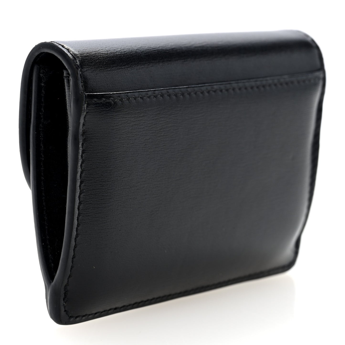 Shiny Calfskin Triomphe Flap Card Holder Black