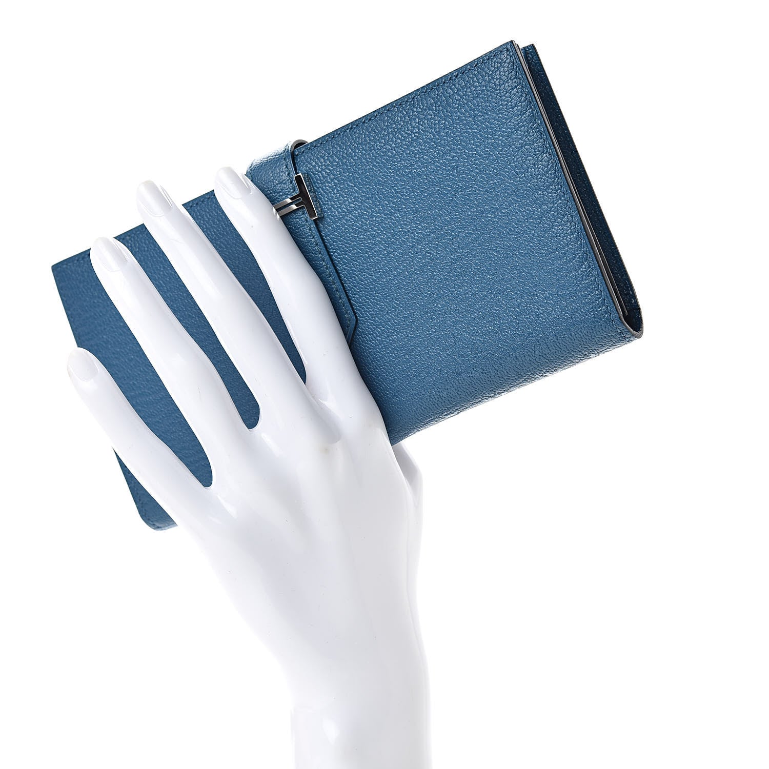 Hermes Chevre Mysore Bearn Gusset Wallet Bleu de Galice 2 of 8