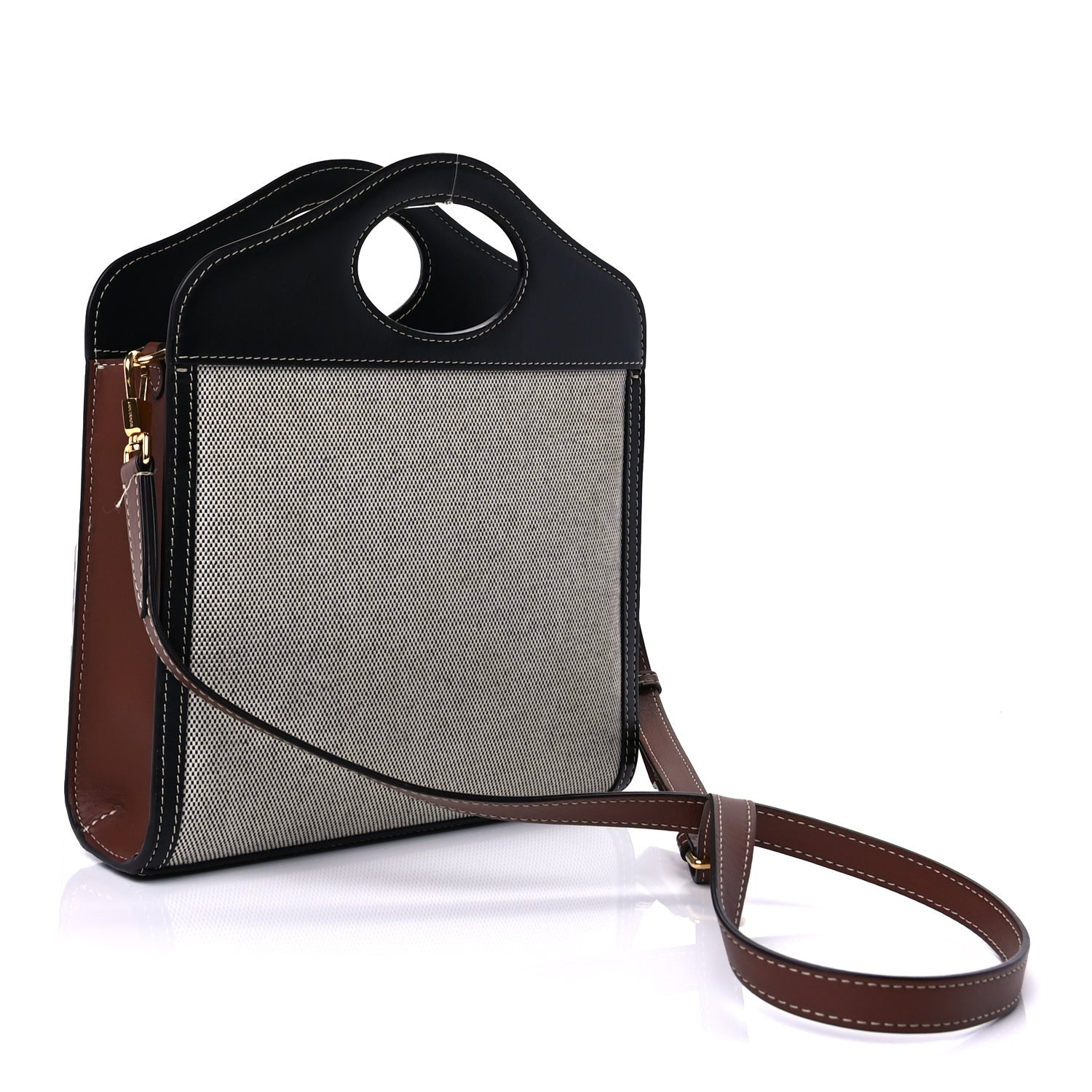Burberry Smooth Calfskin Canvas Two Tone Mini Pocket Bag Natural Malt Brown 2 of 8