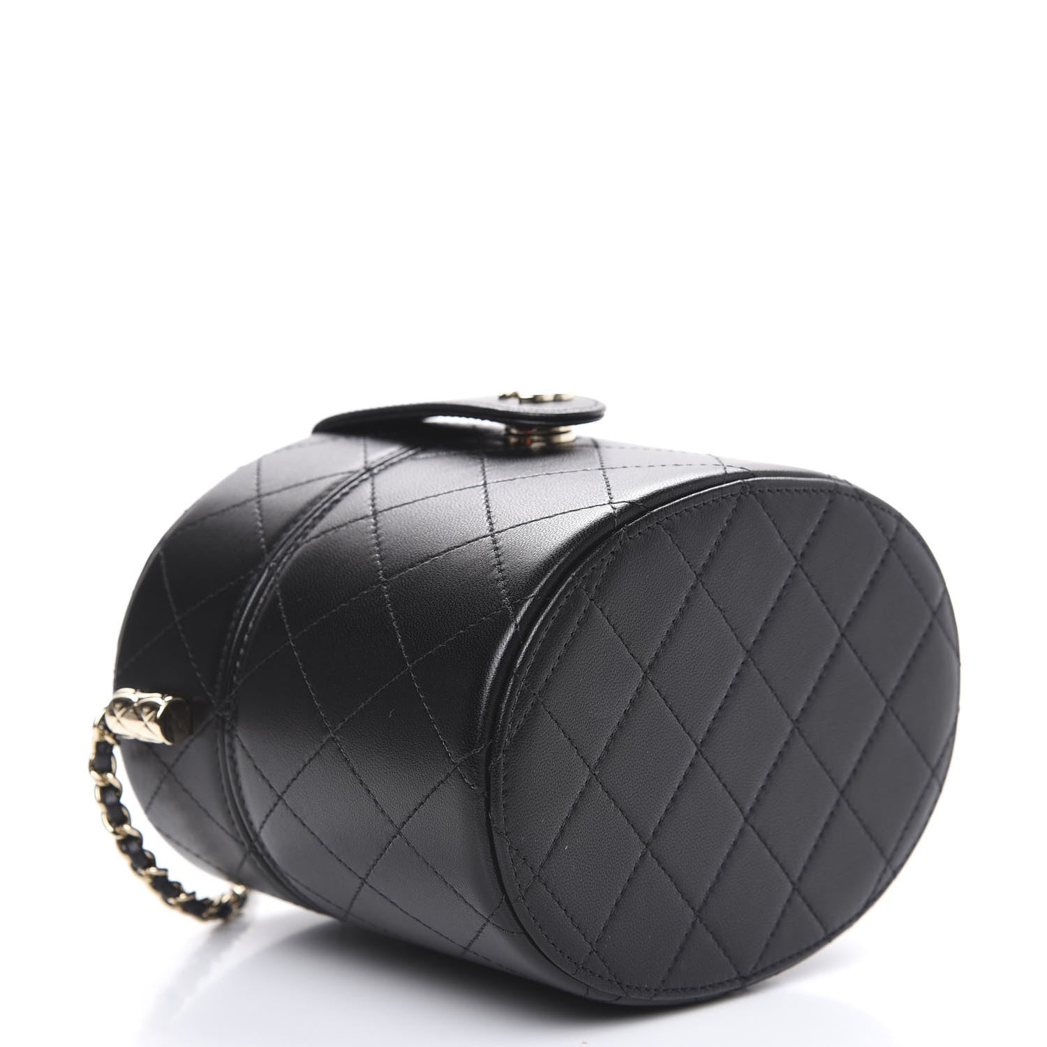 Chanel Lambskin Quilted Round Vanity Case With Chain Black 4 of 12
